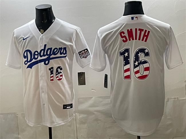 Men's White Los Angeles Dodgers #16 Will Smith USA 250 Fourth of July Home Stitched Baseball Jersey